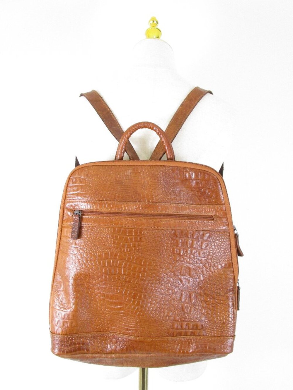 Jack Georges Brown Tan Crocodile Leather Adjustable Small Backpack